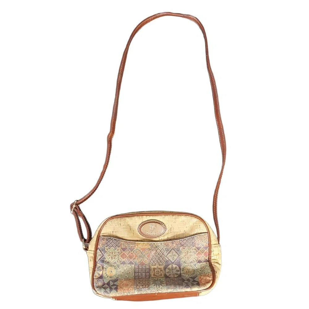 We Are Portugal Natural Cork Patchwork Crossbody Purse Brown‎ Strap